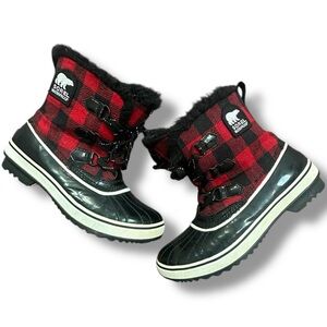Sorel Buffalo Plaid Fur Lined Duck Boots Winter Womens 8.5